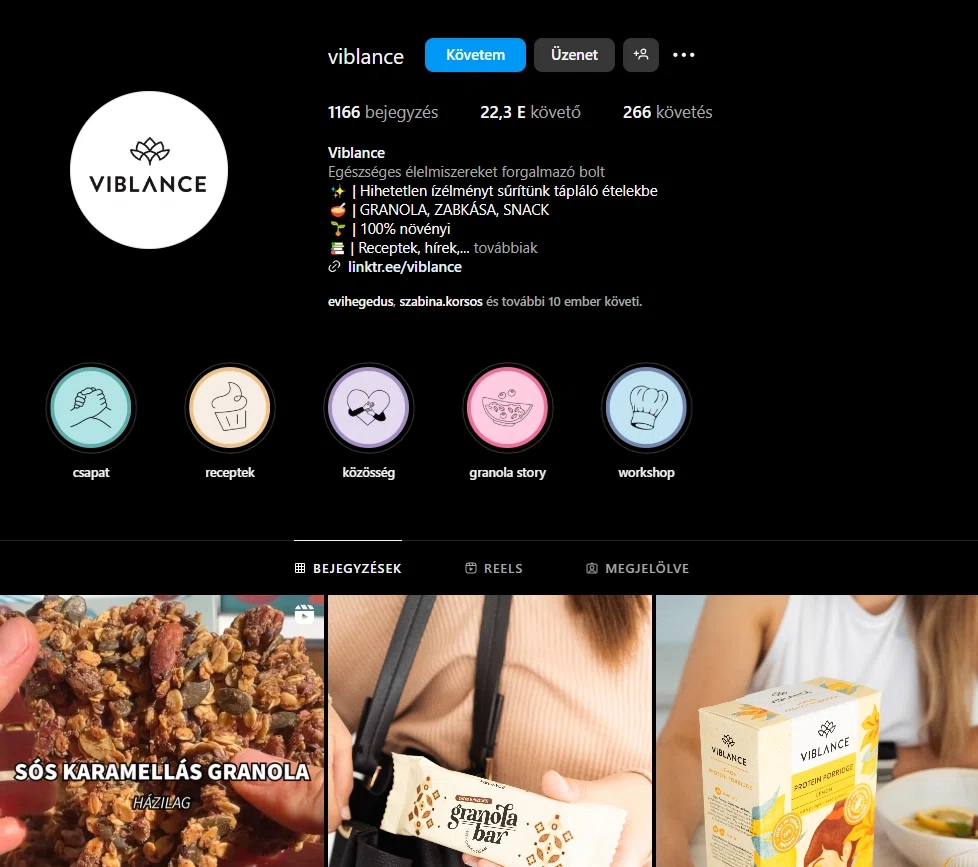 A Viblance granola arculatának felülete, mely elemzésre került.