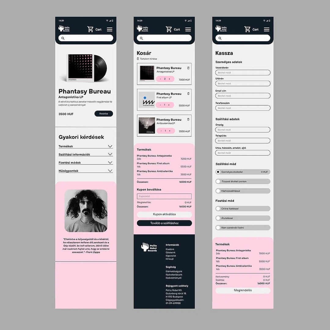 Ügynökségi együttműködés a Works. csapattal – UI design terv egy webshophoz, a UX/UI képzés hallgatói munkái közül.