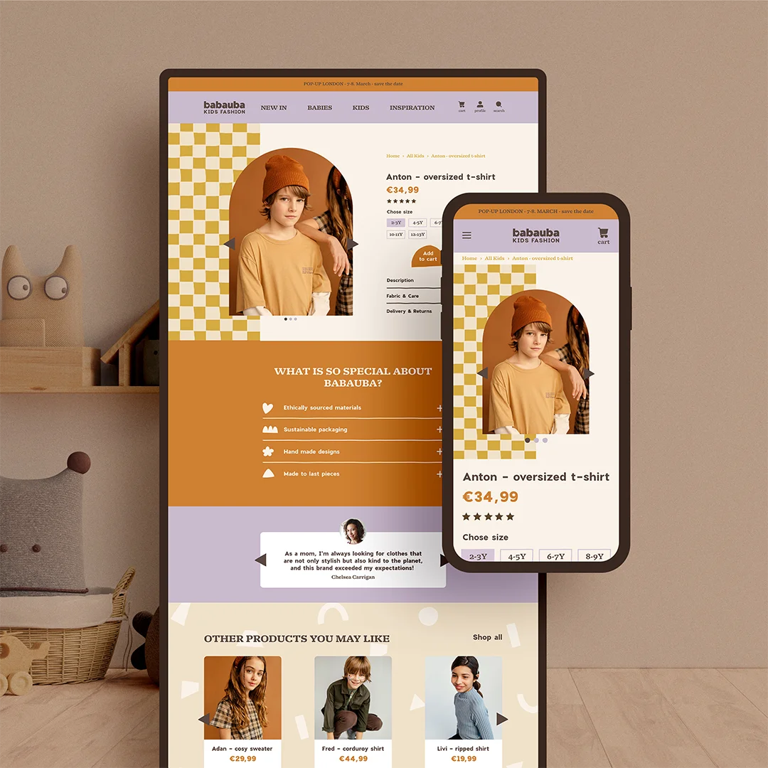 Ügynökségi együttműködés a Works. csapattal – UI design terv egy webshophoz, a UX/UI képzés hallgatói munkái közül.
