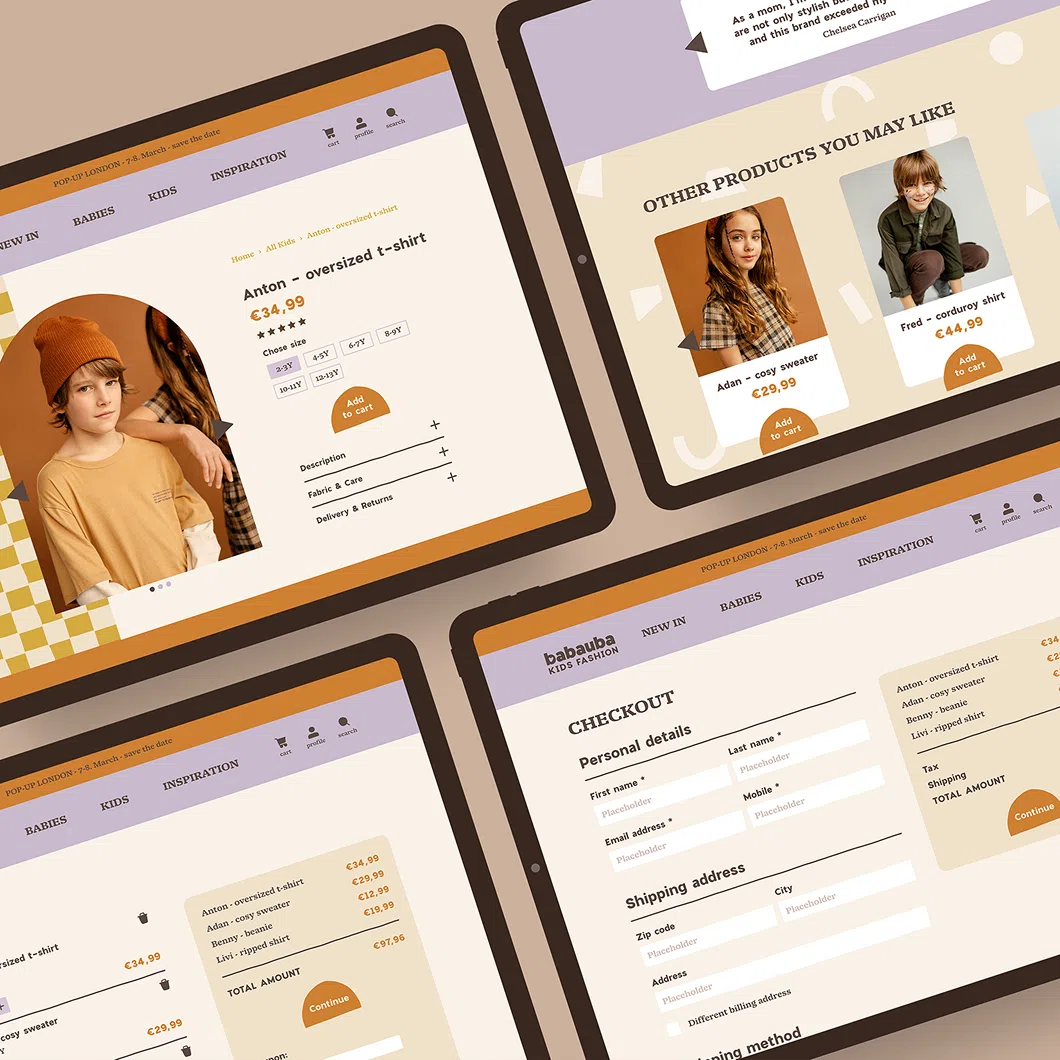 Ügynökségi együttműködés a Works. csapattal – UI design terv egy webshophoz, a UX/UI képzés hallgatói munkái közül.