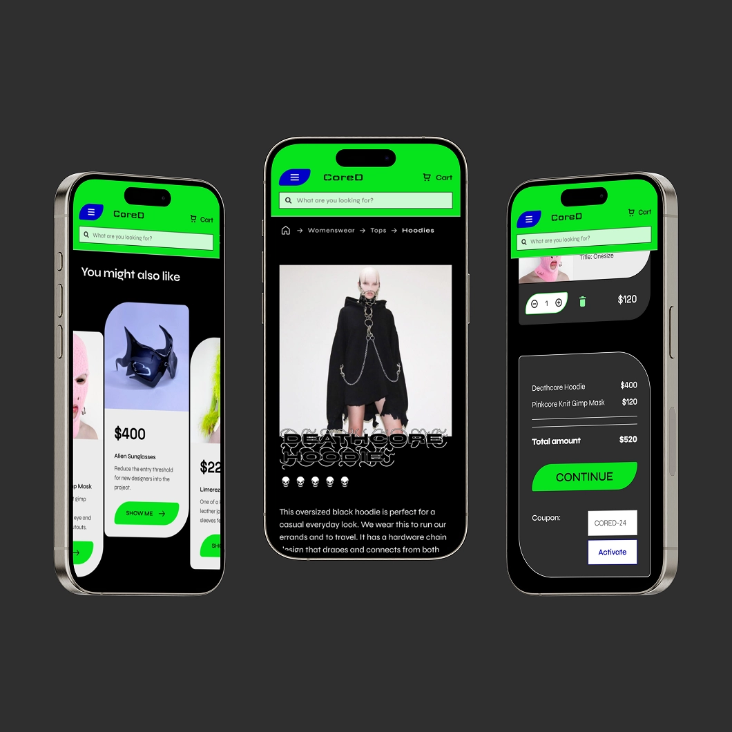 Ügynökségi együttműködés a Works. csapattal – UI design terv egy webshophoz, a UX/UI képzés hallgatói munkái közül.