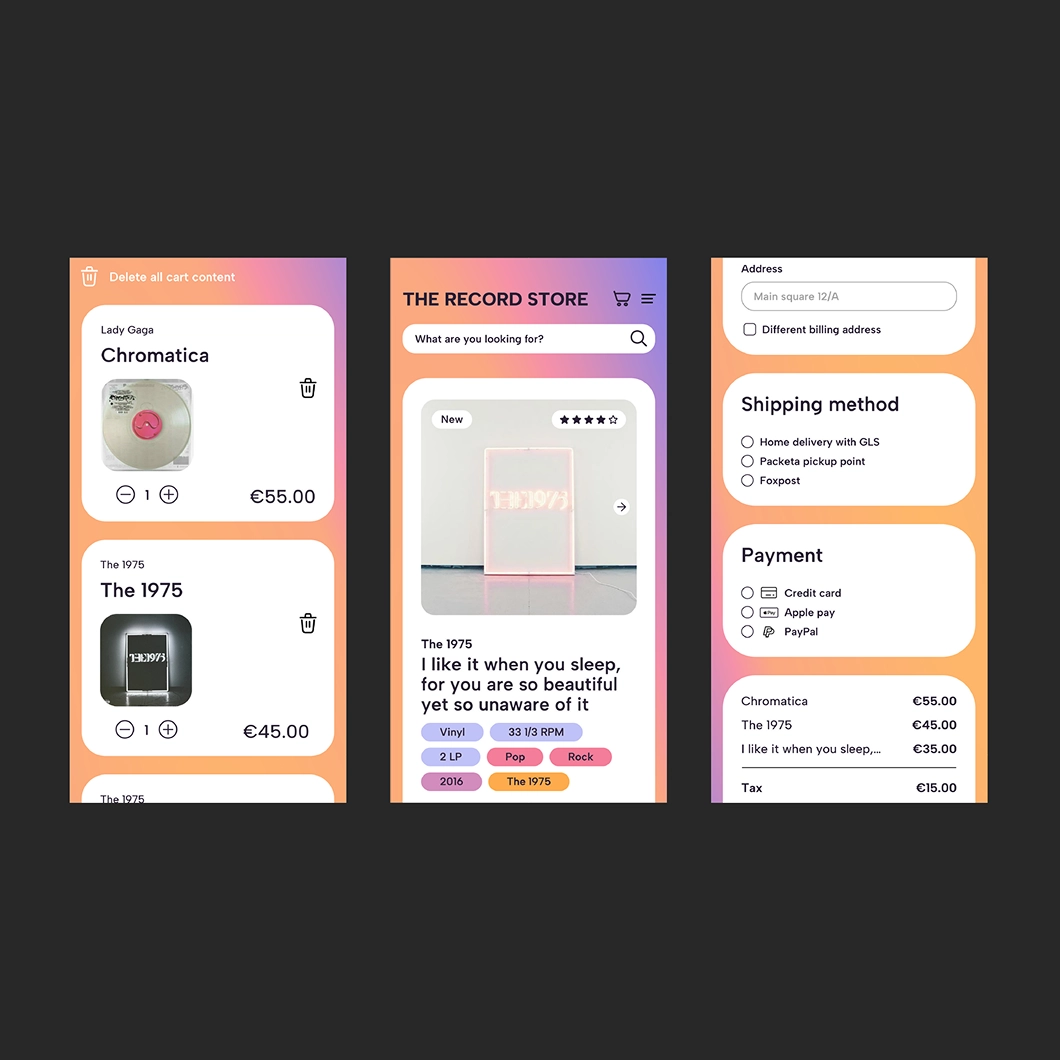 Ügynökségi együttműködés a Works. csapattal – UI design terv egy webshophoz, a UX/UI képzés hallgatói munkái közül.