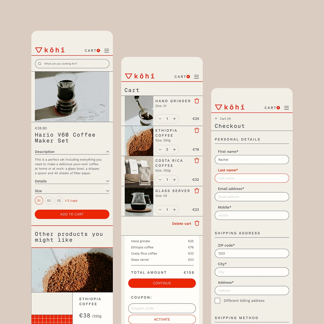 Ügynökségi együttműködés a Works. csapattal – UI design terv egy webshophoz, a UX/UI képzés hallgatói munkái közül.