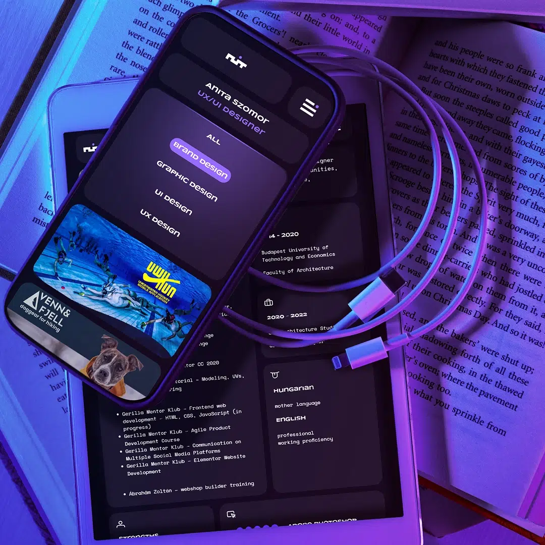 Portfólióhonlap-tervek a UX/UI képzés hallgatói munkái közül