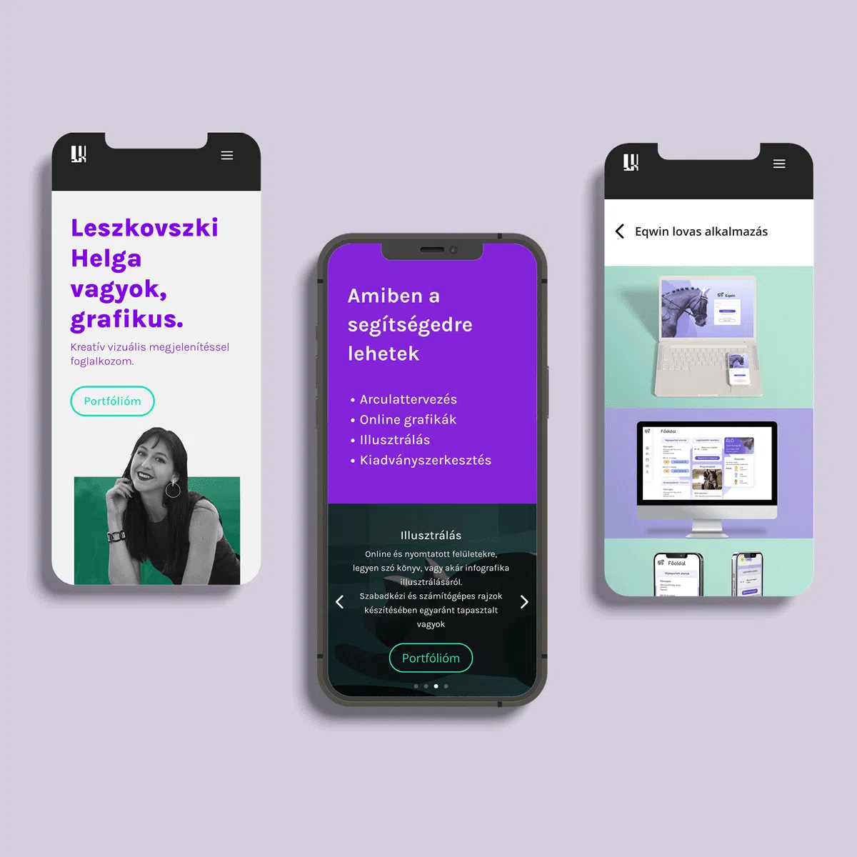Portfólióhonlap-tervek a UX/UI képzés hallgatói munkái közül